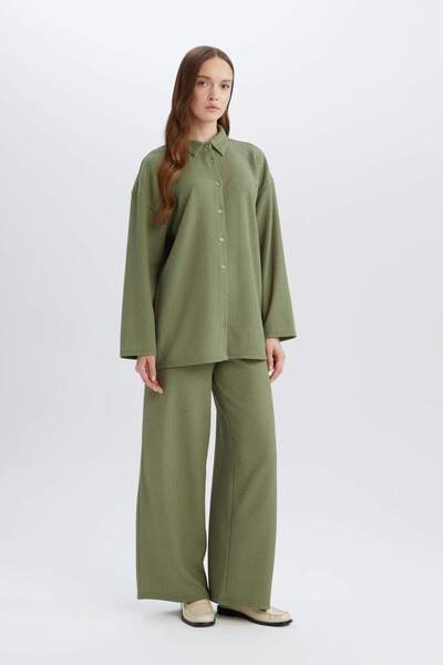 DeFacto straight fit Pantaloni cu picioare largi, cu talie elastică, basic D7...