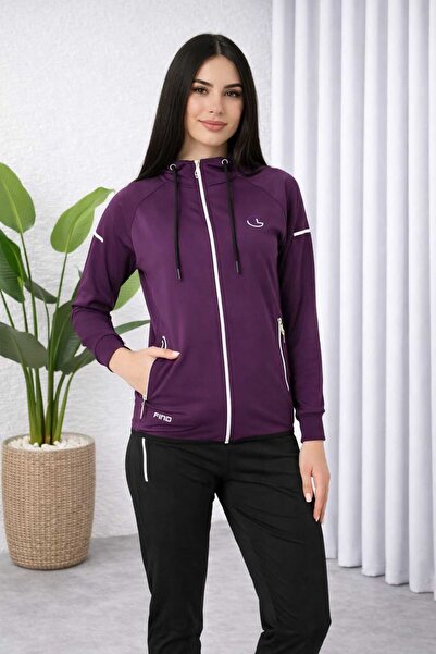 zeyra Yeni sezon dalgıç kumaş fermuarlı ve kapüşonlu şık spor kadın eşofman t...