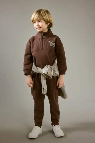 DeFacto 2Li Takım Printed Half Zipper Sweatshirt Sweatpants Baby Boy G1126A525Wn