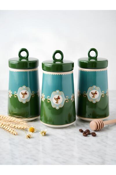 Yumuk Shop 3 Lü Lüks Bird Green Soho Vakumlu Kavanoz Seti