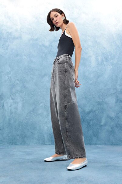 DeFacto 100% Βαμβάκι Baggy Fit Ψηλόμεσο Τζιν Παντελόνι F2035AX25WN