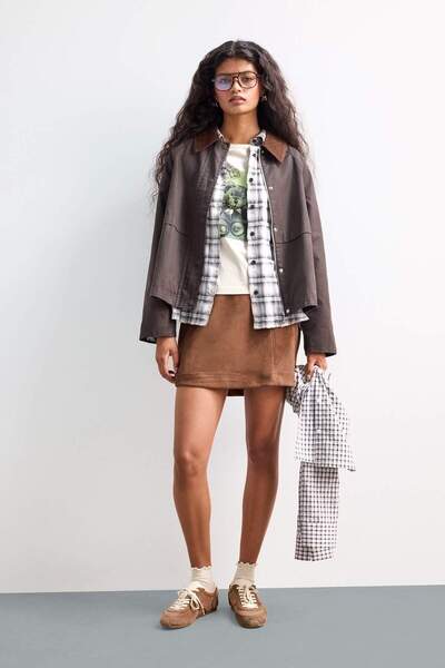 DeFacto A Kesim Normal Bel Mini Süet Etek G0848AX25AU