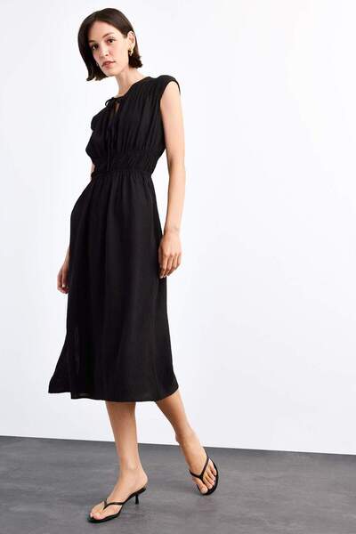 DeFacto Αμάνικο μίντι φόρεμα με δέσιμο μπροστά G0654AX25SM