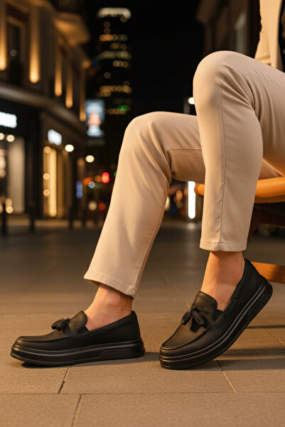 Erkek Siyah Püskül Detaylı Loafer Ayakkabı - 127 - FST Loafer-X