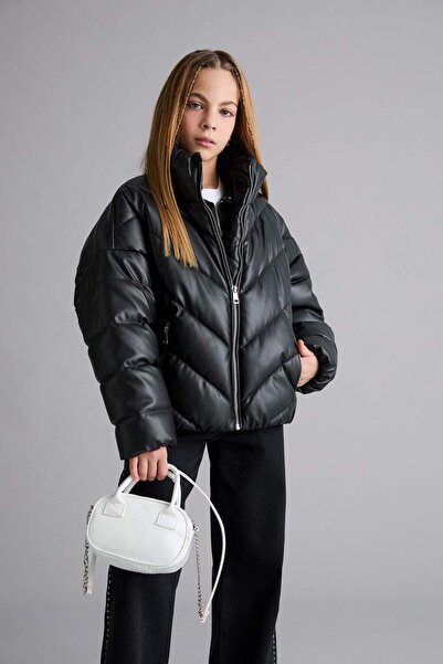 DeFacto Palton pufos cu guler înalt și fermoar pentru fete F0054A825AU