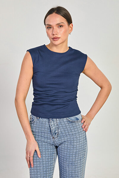 BARRELS AND OIL Women's Side Gathered Bodysuit - Navy Blue