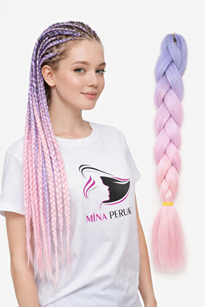 Mina Peruk Simli Lila / Pembe / Şeker Pembesi Ombreli Örgülük Saç 100 Gr.