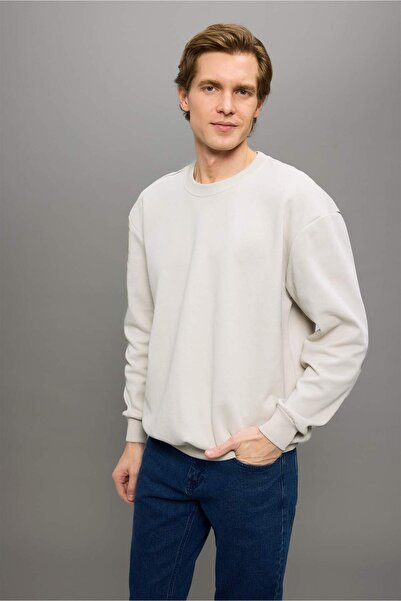 DeFacto Boxy Fit Bisiklet Yaka Basic Düz Pike Sweatshirt E1519AX25AU