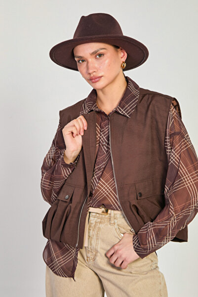 BARRELS AND OIL Femei cu buzunare guler rotund vestă - Maro amar