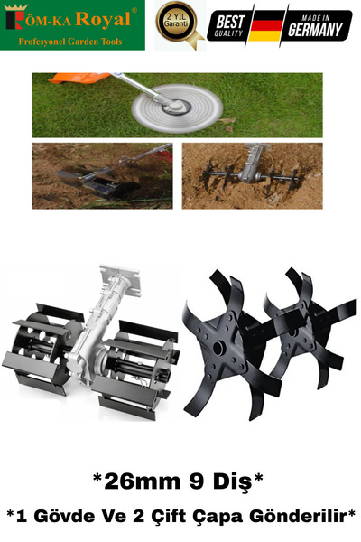 Royal Motorlu Tırpan 2 Adet Toprak Çapalama Aparatı 26MM 9 DİŞ Toprak Eşeleme...