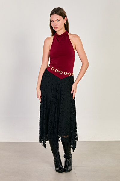 BARRELS AND OIL Ženska asimetrična suknja od kroj ili Čipka dela - crna