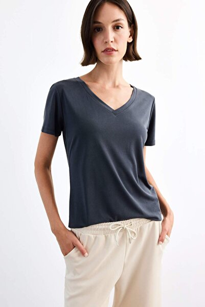 DeFacto V-Neck Modal Short Sleeve T-Shirt G0402Ax25Sm