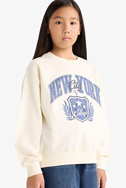 DeFacto Hanorac cu imprimeu Relax Fit cu gât crew pentru fete E8773A825AU