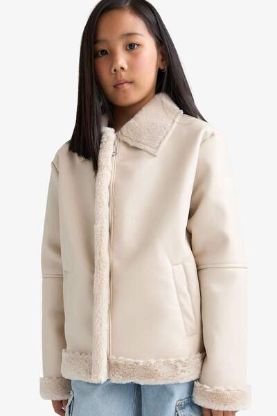DeFacto Faux Fur Lined Zippered Coat Girls E7963A825Au