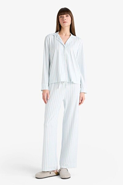 DeFacto Pajama Set Regular Fit Striped Long Sleeve Top Long Bottom G2395Ax25Au