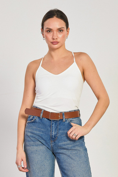 BARRELS AND OIL Women's Rope Strap Crop Tank Top - White