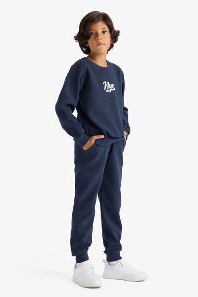 DeFacto 2-Piece Printed Navy Blue Boy's Top and Bottom Set F2498A8/Nv254