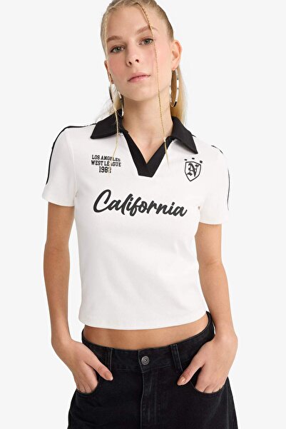 DeFacto Fitted Printed Ribbed Short Sleeve T-Shirt F9536Ax25Hs