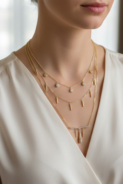XUPING JEWELRY Stil Incisi/Xupıng Jewelry 14 Ayar Altın Kaplama Nokta Taşlı M...