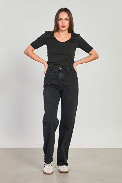 BARRELS AND OIL Pantaloni de damă din denim drept - Negru