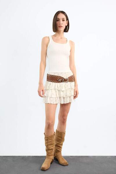 DeFacto Fusta mini cu volan cu model de flori cu talie elastică F7905AX25SM