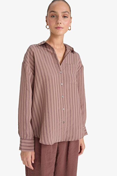 DeFacto Oversize Wide Fit Striped Modal Long Sleeve Shirt G0044Ax25Au