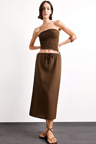 DeFacto Relax Fit Elastic Waist Woven Midi Skirt G0437Ax25Sm