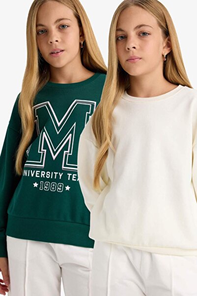 DeFacto Školní mikina Relax Fit s potiskem a výstřihem, 2dílná, dívčí E6474A8...