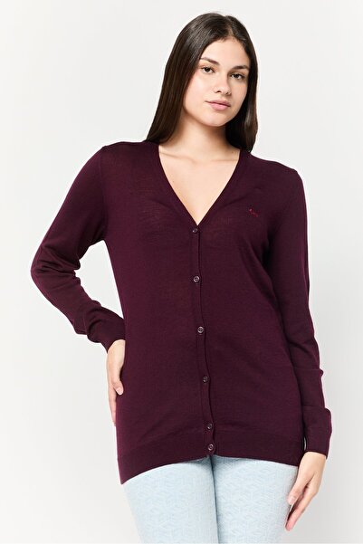 Harmont & Blaine Women V-Neck Embroidered Cardigans, Maroon
