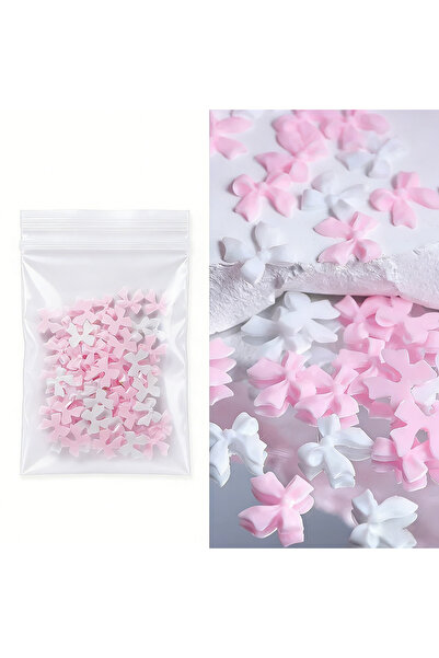 Choice 50pcs Pink 50pcs/bag Pink White Ribbon Bow Nail Charms Korean Red Part...