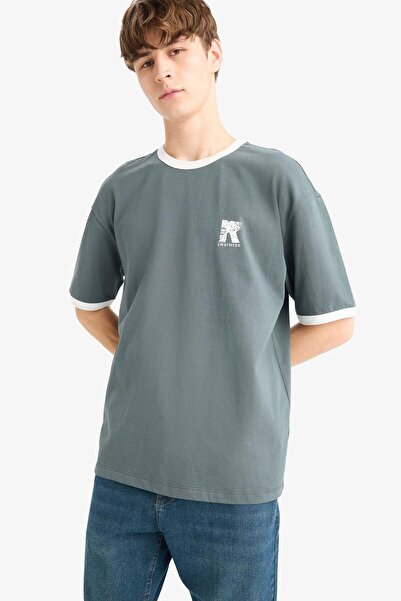 DeFacto Μπλουζάκι με φαρδιά γραμμή και στάμπα, με κοντά μανίκια και λαιμόκοψη...