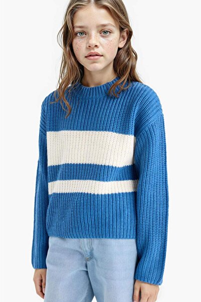 DeFacto Standard Fit Crew Neck Striped Knitwear Sweater Girl Child E7735A825Au