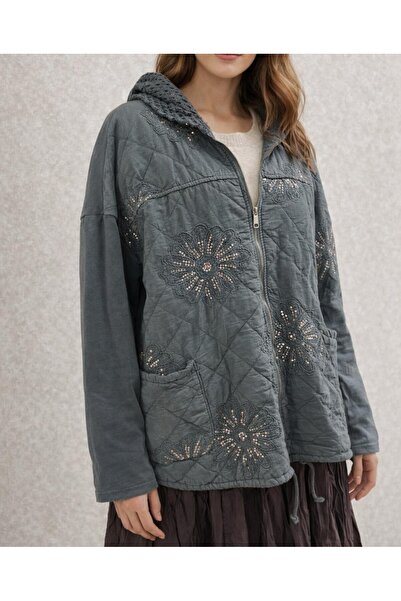 TUGBA COLLECTION Nakış & Payet Detaylı File Kapüşon Detaylı İthal %100 Pamuk ...