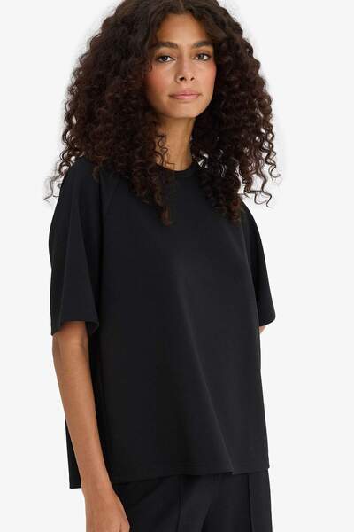 DeFacto Μπλουζάκι Relax Fit με λαιμόκοψη με μαλακή υφή Modal κοντομάνικο F103...