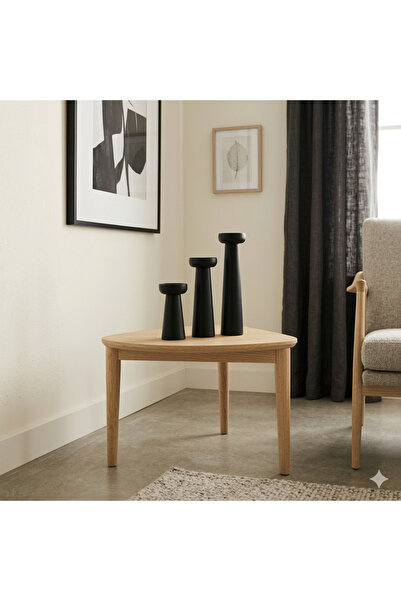 Genel Markalar 3 lü set mantar ahşap şamdan mumluk dekor çok amaçlı