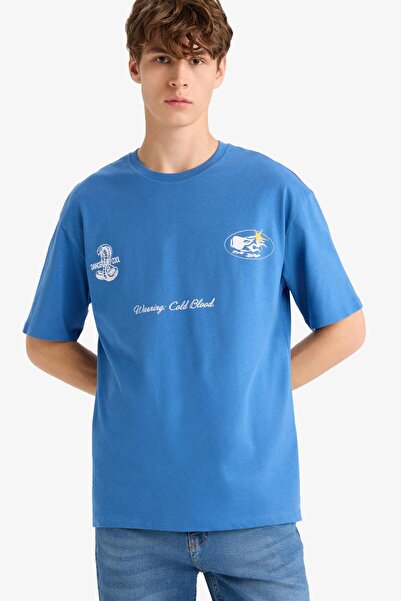 DeFacto 100 % Baumwolle, Boxy Fit, bedrucktes Kurzarm-T-Shirt mit Rundhalsaus...