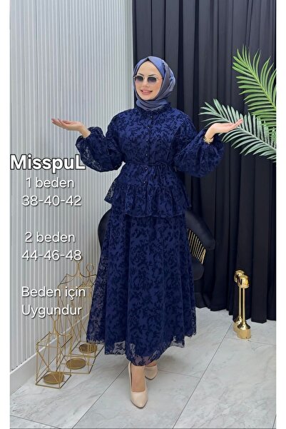 MissPul طقم زهور مزدوج مع تنورة مبطنة من الداخل D دانتيل مع تفاصيل مفصلة