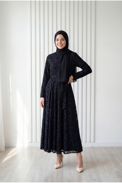 BENAHOLL Φόρεμα από τούλι με σχέδιο σαχίκα-PA9822 Μαύρο