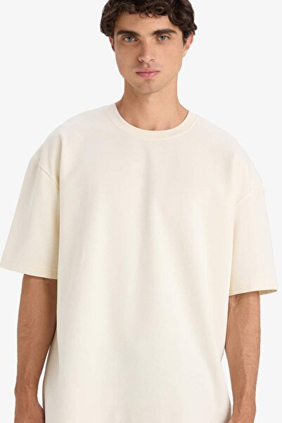 DeFacto Oversize Wide Fit Crew Neck Heavy Fabric Basic Plain Short Sleeve T-S...