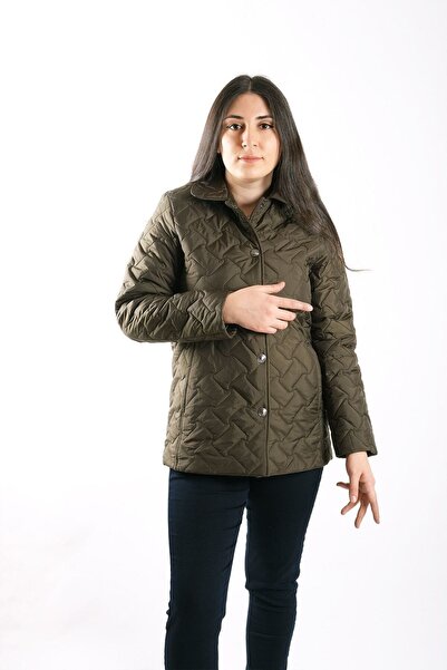 Blues Outlet Γυναικείο παλτό με καπιτονέ με κόκκαλο σχέδιο-πράσινο