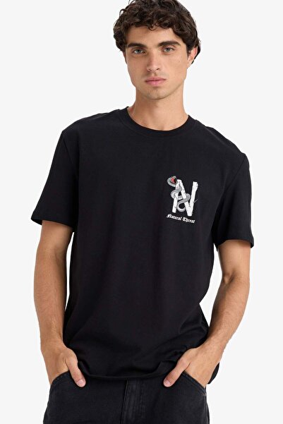 DeFacto Tricou cu mânecă scurtă, cu imprimeu, cu gât crew, croială normală F8...