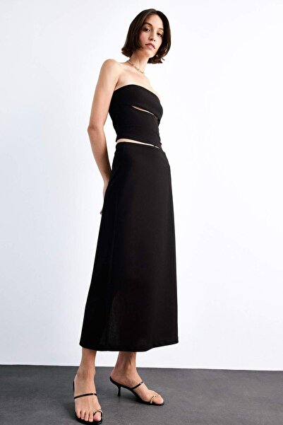 DeFacto Fitted Cross Woven Midi Skirt G0190Ax25Sm