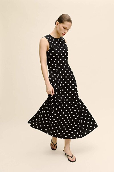 DeFacto Rochie midi fără mâneci din poplin cu buline cu decolteu rotund F8241...