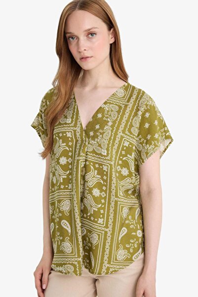 DeFacto Bluza sa V-izrezom i kratkim rukavima sa uzorkom F4976AX25AU