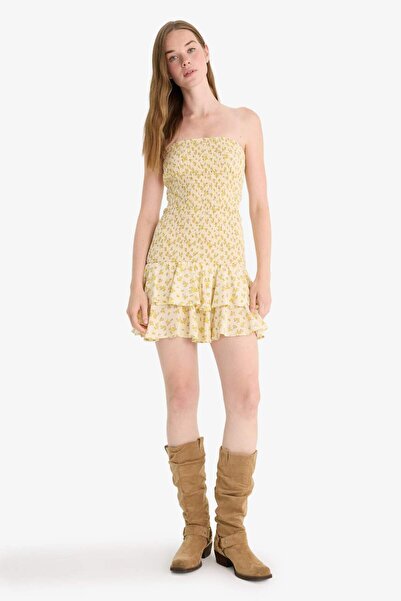 DeFacto Straplez Çiçek Desenli Mini Elbise F5115AX25SM