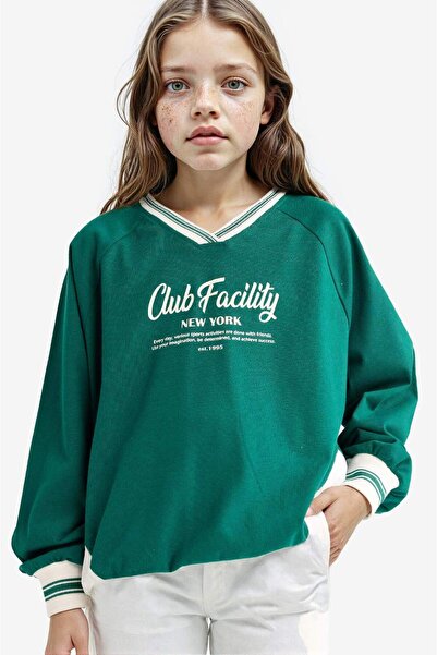 DeFacto Hanorac școlar supradimensionat, cu decolteu în V, imprimat, pentru f...