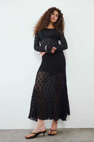 DeFacto A-Line Regular Waist Lined Lace Maxi Skirt F8154Ax25Au