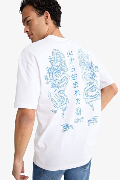 DeFacto %100 Pamuk Boxy Fit Baskılı Tişört F8595AX25HS