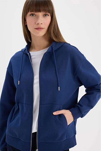 DeFacto Φούτερ με κουκούλα Relax Fit, βασικό, χοντρό, με φερμουάρ E8671AX25SP