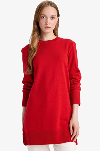 DeFacto Regular Fit Crew Neck Slit Basic Plain Knitwear Sweater Tunic H3431Az...